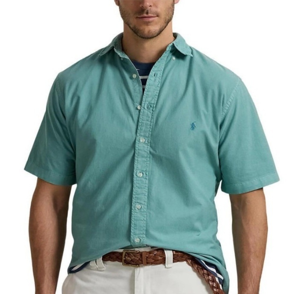 Polo Ralph Lauren Mens 4X Big Short Sleeve Button Down Shirt Teal Green Cotton